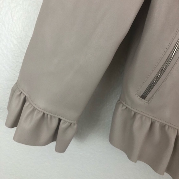 Zara XS cream/pink faux leather jacket ruffles XS - Picture 4 of 5